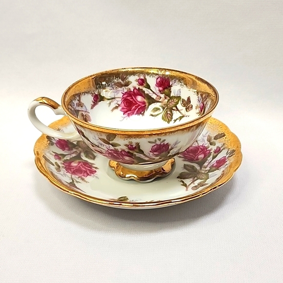 Napco Hand Painted China Rose Tea Cup and Saucer - Picture 1 of 13